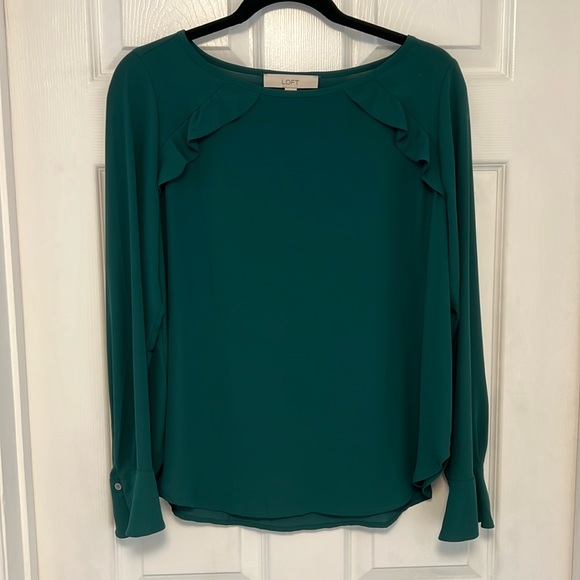 LOFT Tops - Loft Green Ruffle Blouse